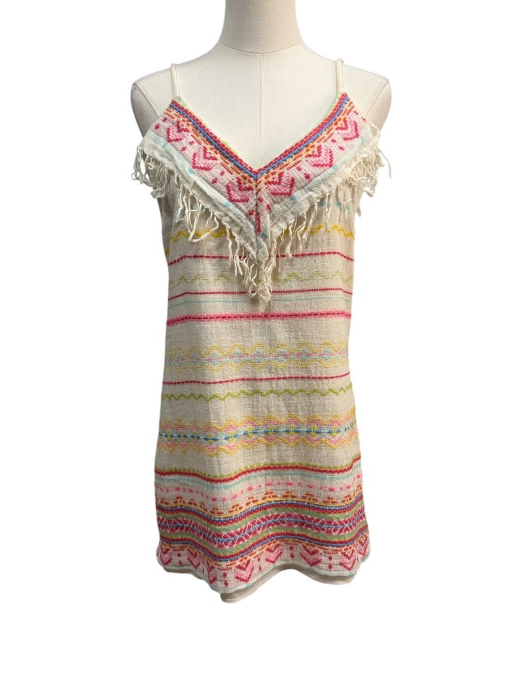 Amanda Uprichard Fringe Trim Embroidered Mini Dress Size S EUC Missing Belt
